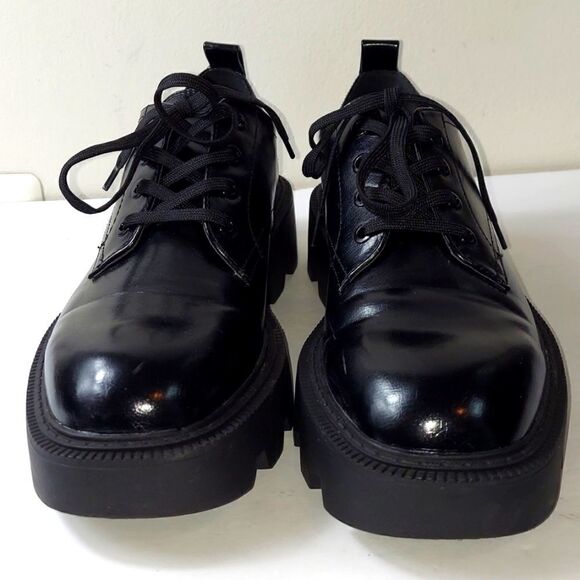 Zara Black Patent Platform Derby Shoe Sz 10 - Picture 4 of 13